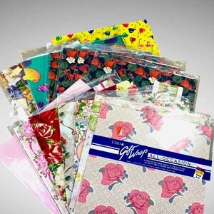 Mixed Lot 37 Sheet Gift Wrap Paper 20x30 70s-90s Ephemera Scrapbook Junk Journal